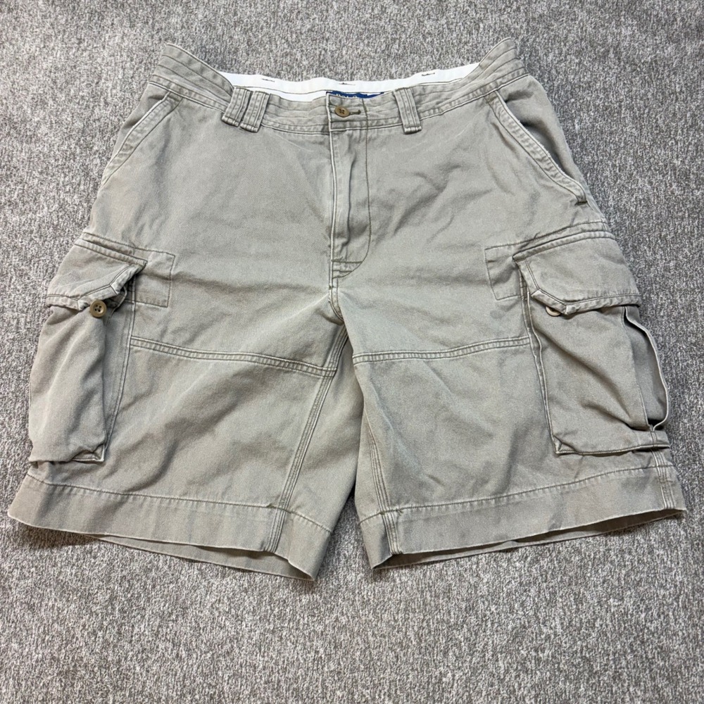 Polo Ralph Lauren Mens Cargo Shorts Size 35 Olive Gray Cotton Chino Utility 9in